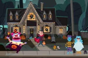 Halloween House with trick or treaters